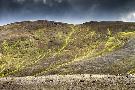 Izland, hegyoldal, zöld, barna, moha