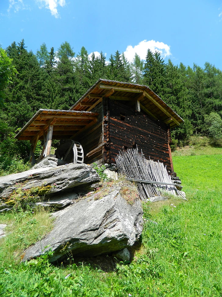 Cottage, bos, molen, Italië, Dolomieten, natuur