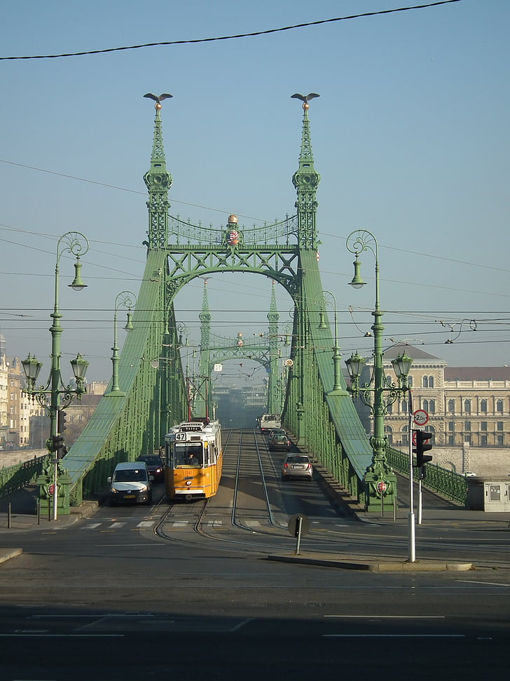 Dom zu überbrücken budapest, Straßenbahn auf Dom-Brücke, öffentliche Verkehrsmittel in budapest