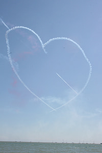 repülőgép, szív, ábra, légi show, tenger, Anglia, piros nyilak