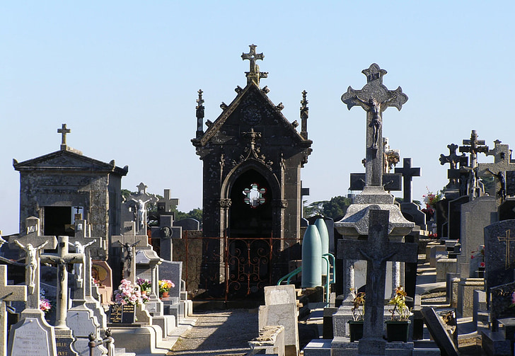 kyrkogården, grav stenar, crypt, gamla kyrkogården, gravar, Bretagne, havet