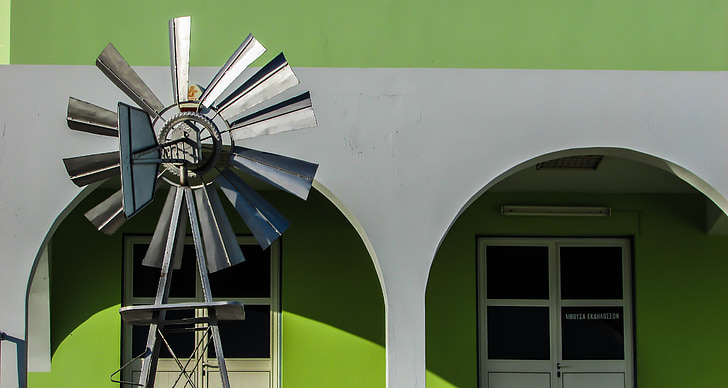 cyprus, ayia napa, building, windmill, green, architecture, school