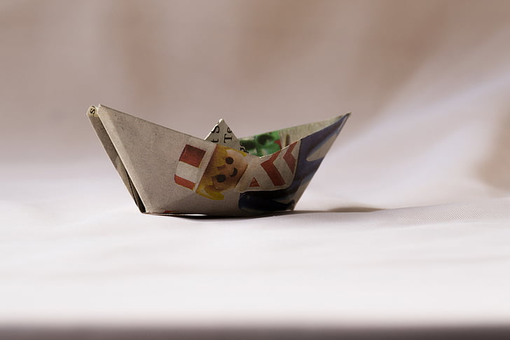 papierschiff, 종이, 선박, 배, 팅 커, 수공예, 신문