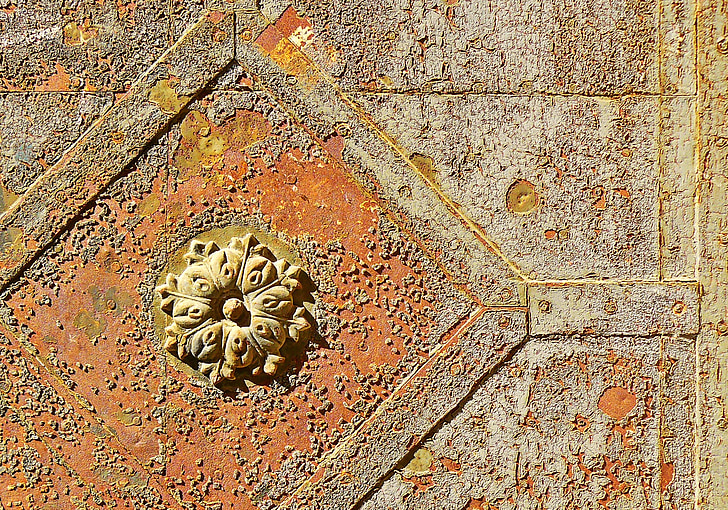 Roset, rustfrit, døren, tekstur, montering, ornament, metal