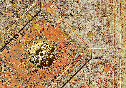 Roset, rustfrit, døren, tekstur, montering, ornament, metal