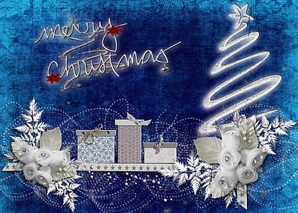 Glædelig, jul, Xmas, kort, stilfuld, blå, hvid