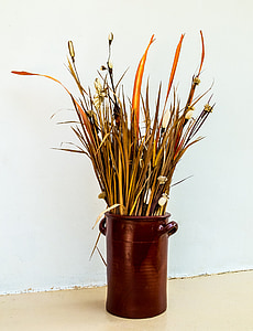 dried flowers, bouquet, clay pot