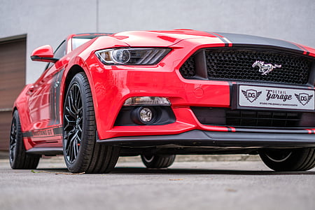 Mustang, gt, vermell, EUA, cotxe, auto, transport
