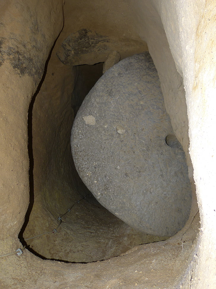 verchlussstein, roll, slide, dekat masukan, kota bawah tanah, Turki
