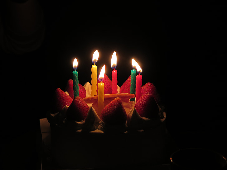 Birthday Kaarsen, taart, donker, vlammen, Sweet, viering, evenement