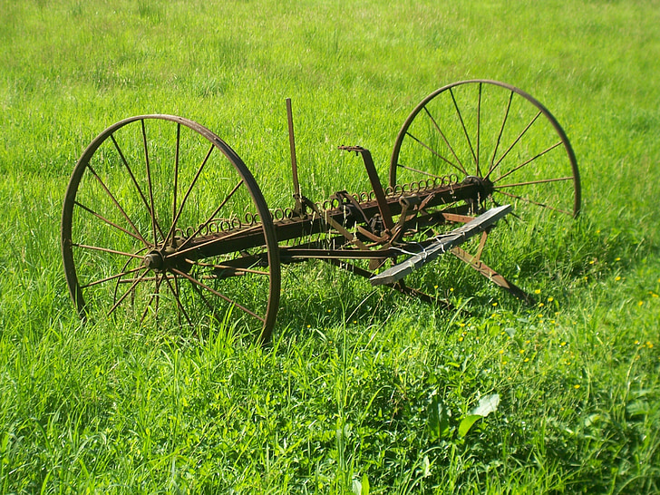 antique, farm, equipment, grass, metal