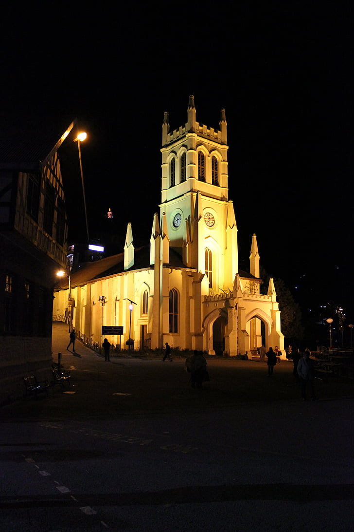 Igreja, Shimla, Himachal, Índia, natureza, à noite