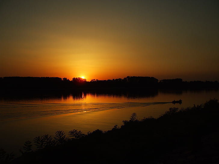 solnedgang, skumring, Twilight, elven, båt