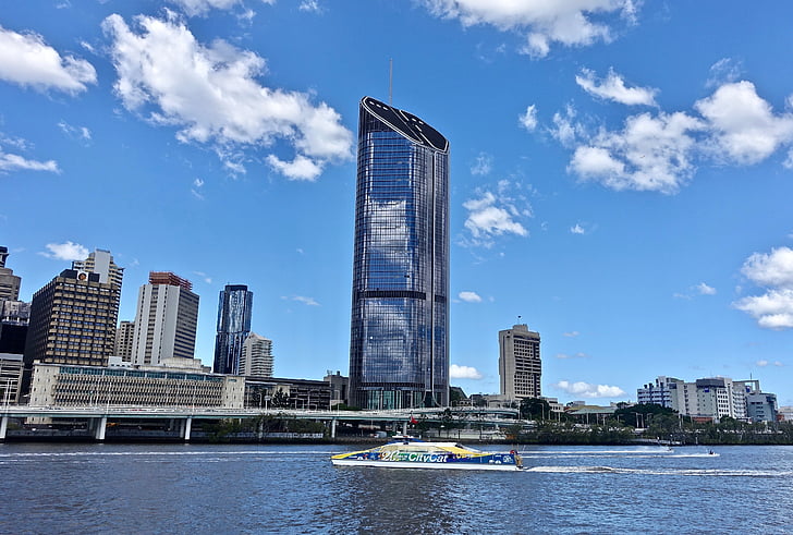 gratte-ciel, Brisbane, rivière, architecture, moderne, paysage urbain, Queensland