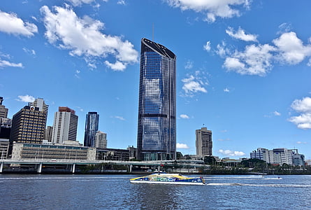 pencakar langit, Brisbane, Sungai, arsitektur, modern, pemandangan kota, Queensland