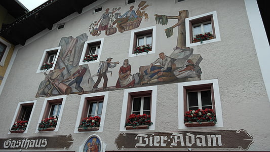 Lüftlmalerei, façades, peinture, fresques, Haute-Bavière, forme d’art, façade