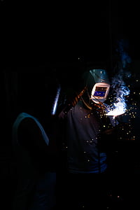 person, welding, mask, illuminated, night, people, technology