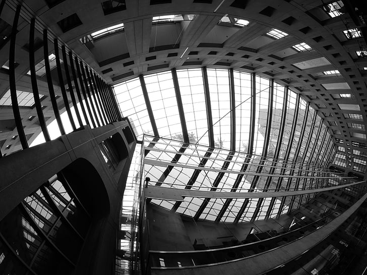 vancouver, city, library, architecture, urban, fish eye lens, built Structure