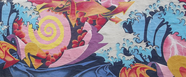 Graffiti, colorido, urbana, obra de arte, aerosol, pintura, pared