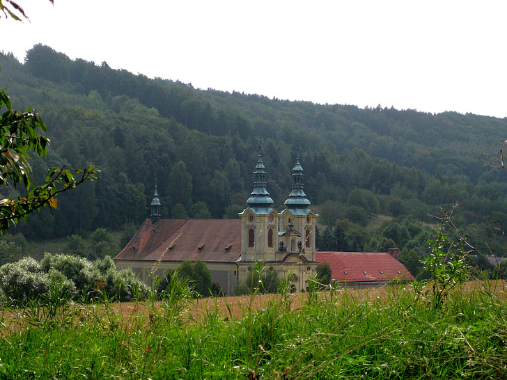 Landschaft, Kirche, Wiese, Wald, Böhmen