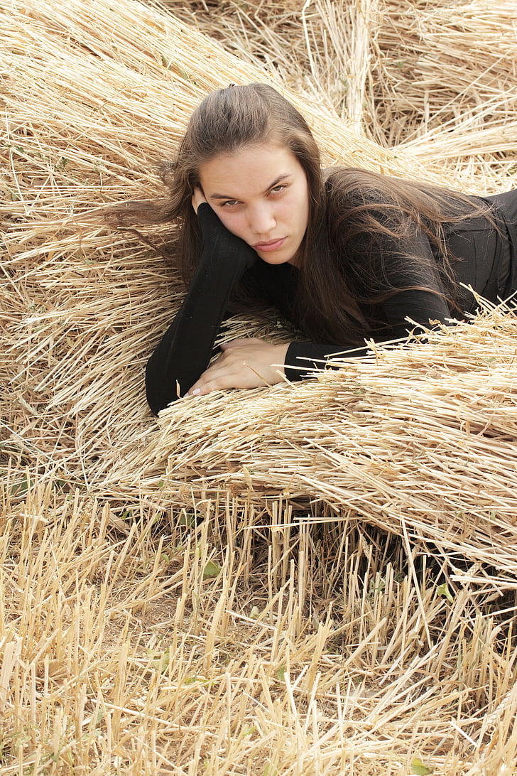women's, model, fashion, haystack, young girl, young model, beauty model
