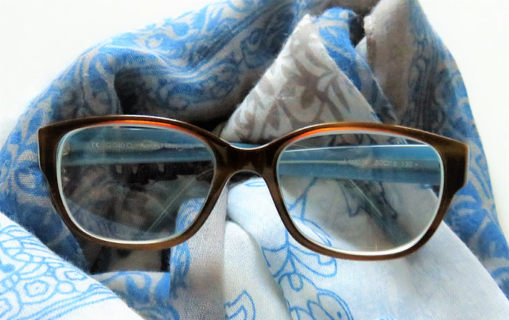 gafas, lentes de damas, Sehhilfe, progresiva, grandes, marco de cuerno, arco azul