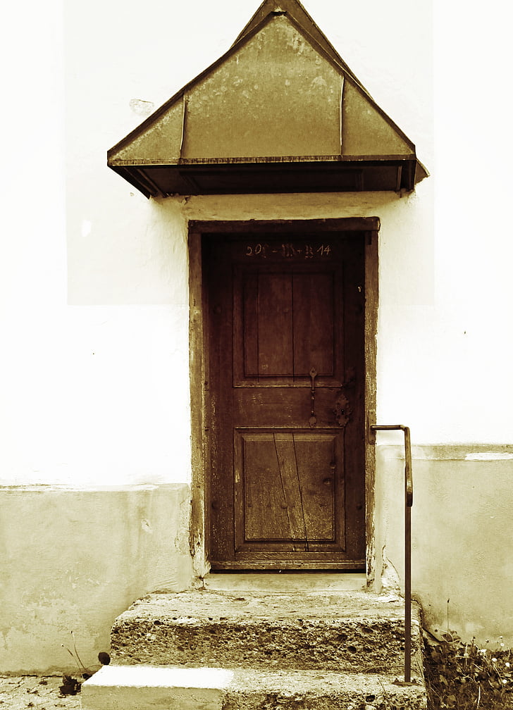 istoric, intrare, usa, vechi, nostalgic, negru, alb
