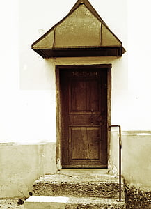 historicky, vstup, dvere, staré, nostalgické, čierna, biela