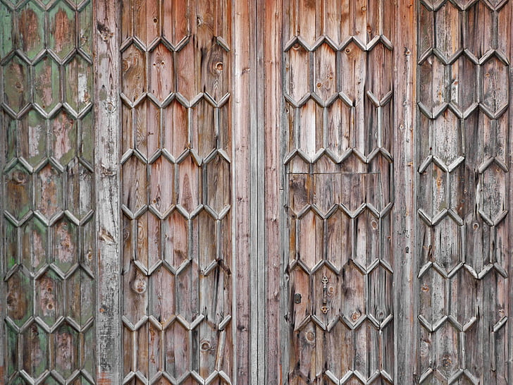 ドア, 古い, 木材, 象嵌, 着用, バック グラウンド, テクスチャ