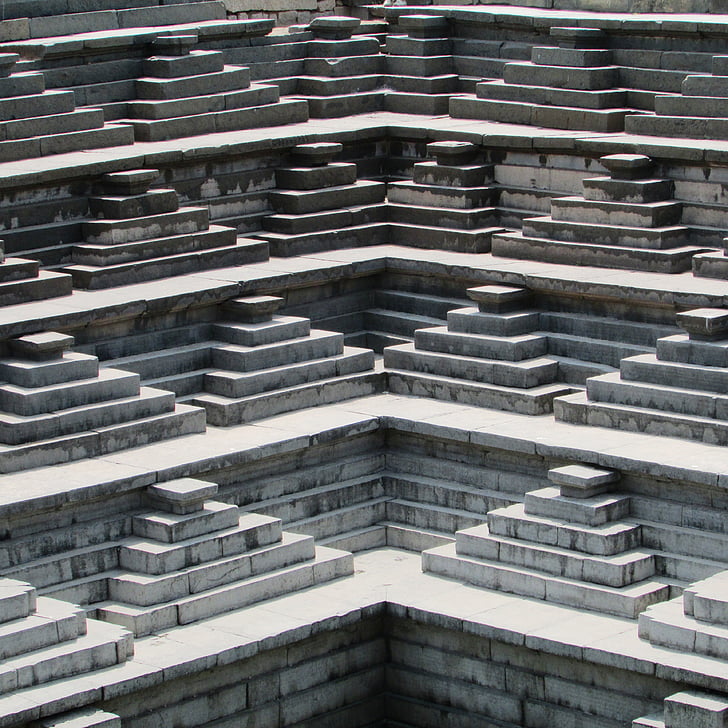 steg-väl, Hampi, Unescos världsarv, Indien, landmärke, kultur, ruinerna