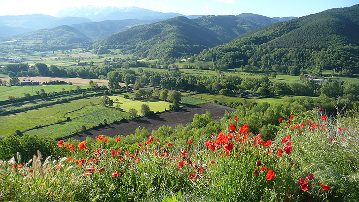 kevään, huomenna, ALT Urgellin, maisema, tuore luonto, vuoret, näkymä