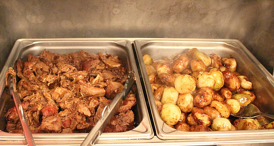 buffet, meat, lamb, potatoes, heat sink, food