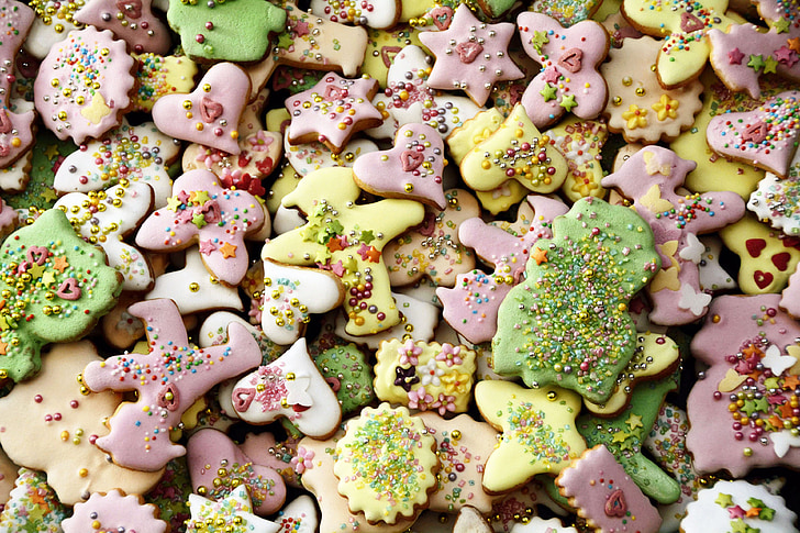 Christmas cookies, jule småkager, farverige, lækker, slik, farve, spise