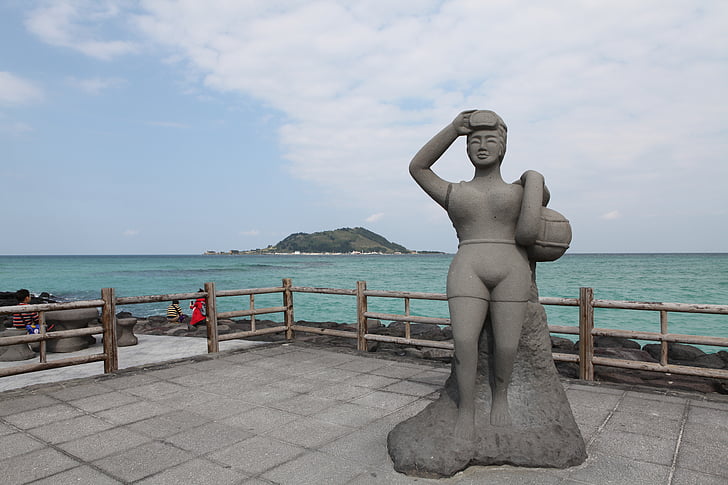 Sun maid, niezbywalność, Wyspa Jeju, Kamienna statua, Jeju island beach, Jeju, wakacje