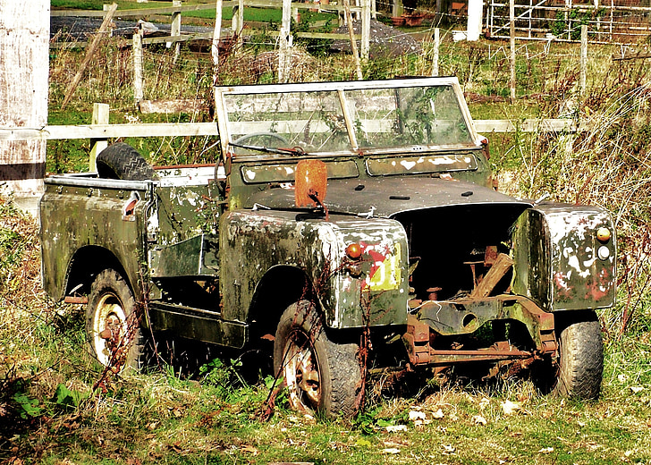 Land Rover, abandonado, militar, Exército, enferrujada, jipe, máquina