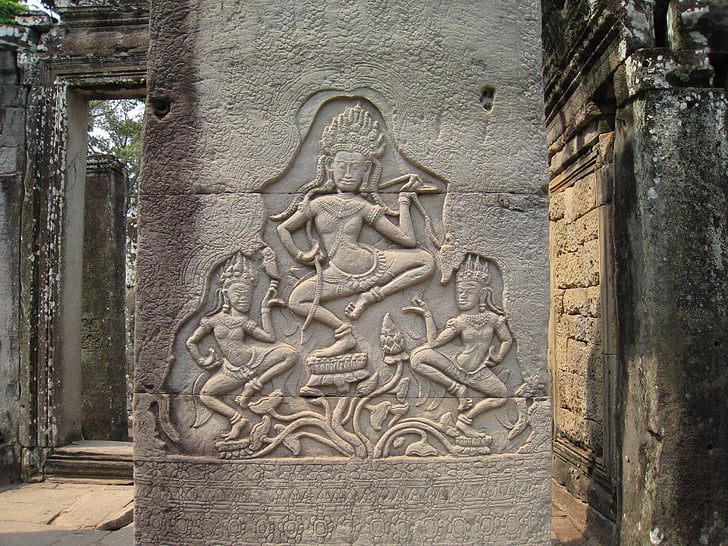 cambodia, wu at angkor wat, carved stone