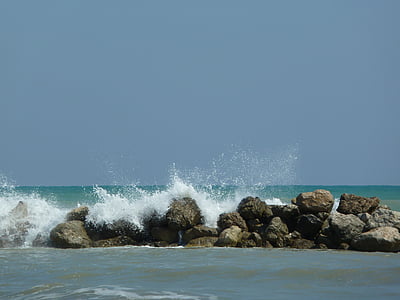gelombang, laut, laut, pemecah gelombang, batu, alam, Pantai