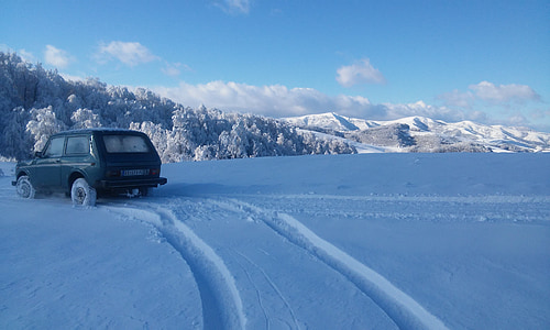 neu, l'hivern, muntanya, cotxe, paisatge, natura, viatges