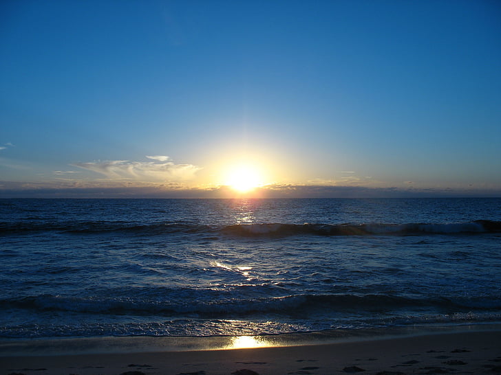 zachód słońca, Oświetlenie, Sunbeam, Zmierzch, Słońce, morze, niebieski