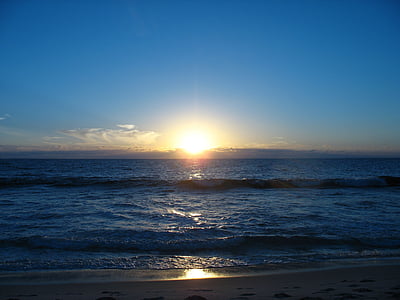 puesta de sol, iluminación, rayo de sol, al atardecer, sol, mar, azul