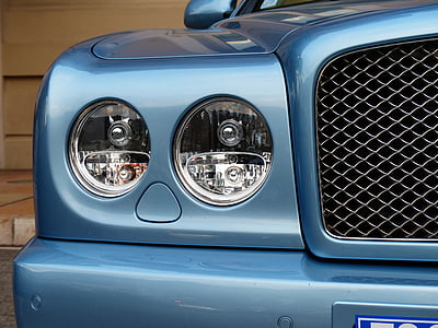 Bentley, auto, vozidlo, limuzína, reflektor, mřížka, modrá metalíza