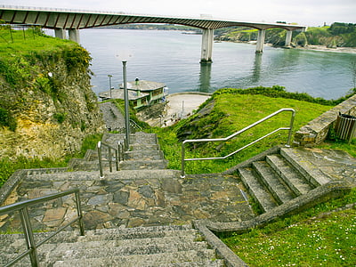 escaleras, puente, Mar de Ribadeo lugo