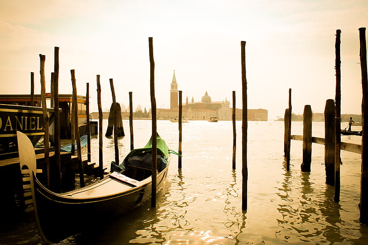 Venezia, paysage, Seppia, Italie, voyage, gondole, monument