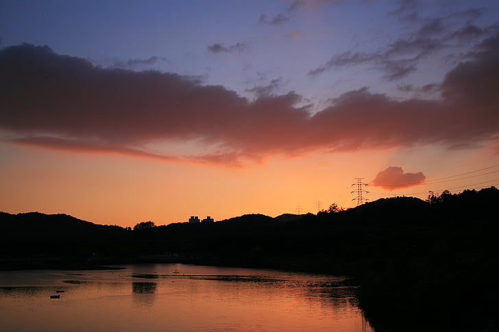 Západ slunce, krajina, obloha, Příroda, Horizont, mrak