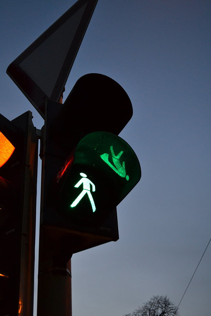 semafory, footbridge, červená, Zelená