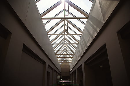 architecture, building, corridor, design, glass, hallway, light and shadow