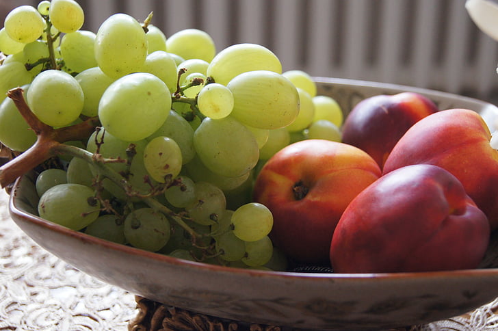viinamarjad, virsikud, Patera, puu, virsik, söömine, plaat puuviljadega