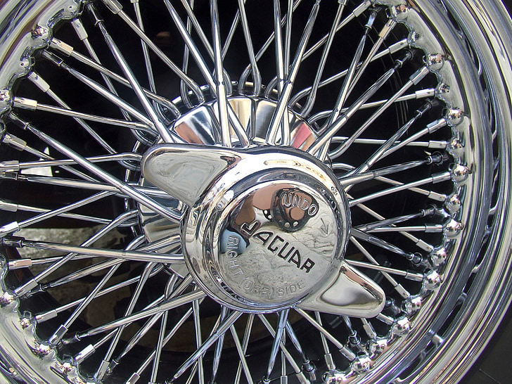 coche Jaguar, rueda de alambre, Jaguar, Jag, cromo, clásico, coche