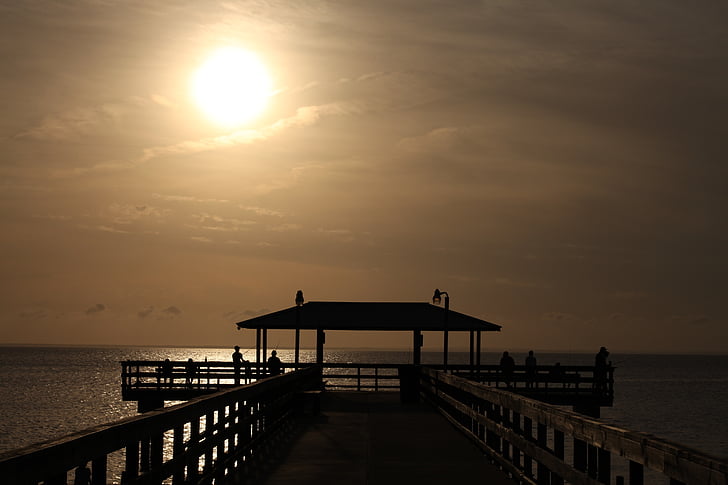 Sunset, Ocean, Pier, fiskeri pier, Shore, arkitektur, arkitektur design