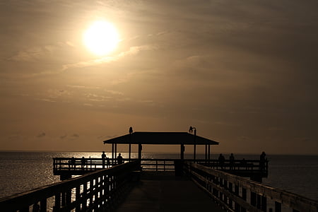 Sunset, Ocean, Pier, fiskeri pier, Shore, arkitektur, arkitektur design